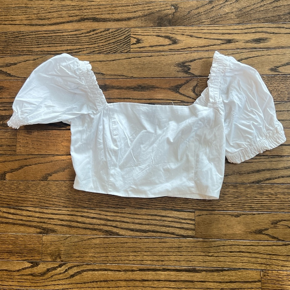 Forever 21 White Puff Sleeve Crop Blouse